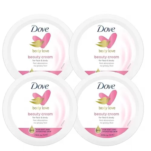 Dove Nourishing Body Care, Face, Hand, and Body Beauty Cream for Normal to Dry Skin Lotion for Women with 24-Hour Moisturization, 4-Pack, 2.53 Oz Each Jar