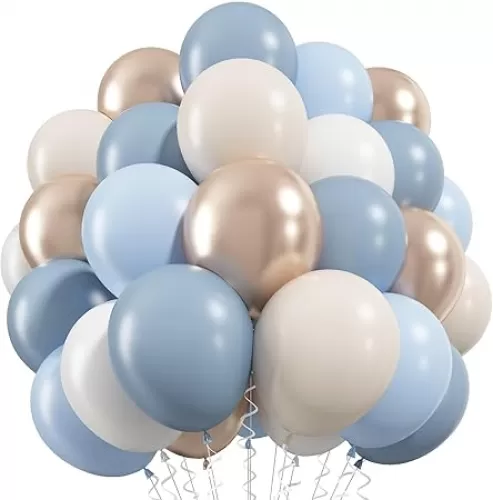 Dusty Blue and Gold Balloons 60 Pcs, 12 Inch Dusty Baby Blue Chrome Gold Balloon Cream Sand White Balloon for Boy Baby Shower Decorations Bridal Shower Gender Reveal Boho Birthday Party Supplies
