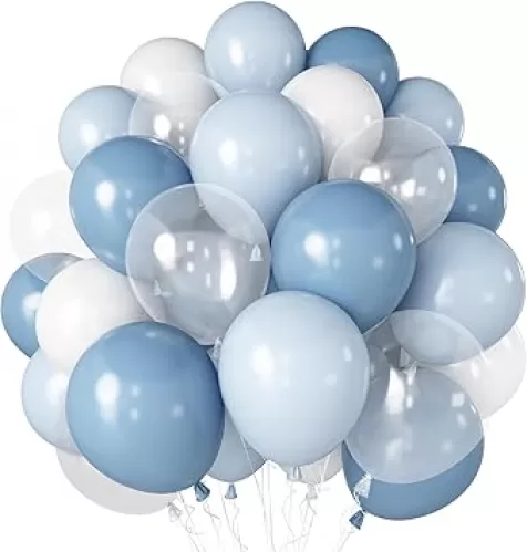 Dusty Blue Balloon, 12 inch Blue White Clear Balloon, Light Blue Macaron Blue Matte White Balloons with Transparent Balloons for Birthday Party Wedding Baby Shower Gender Reveal Decorations