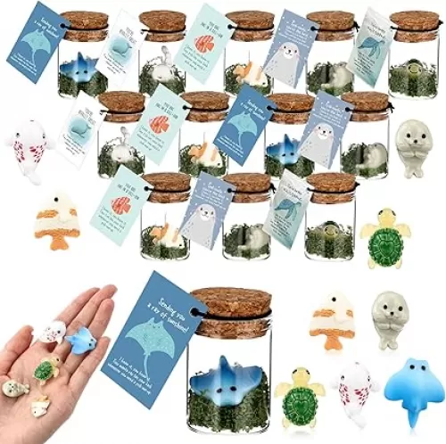 Fumete 35 Set Back to School Supplies for Students Teachers Employee Appreciation Gifts Bulk for Coworker Staff Emotional Support Positive Desk Pets Small Thank You Gifts for Team Volunteer(Sea)