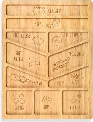 Funny Charcuterie Board with Compartments Guide - Cheeseboard & Serving Tray, Large Wood Serveware Accessories, Wedding Hostess Housewarming Gifts for New Home, 17"×13"