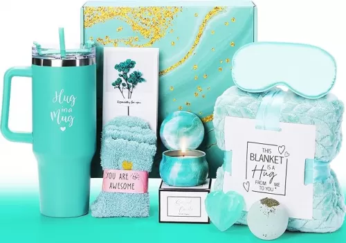 Gift Basket for Women, Best Birthday Gifts Set, Self Care Gift, Care Package, Get Well Soon Gift Box, Unique Ideas Spa Present Kit for Mom Girlfriend Her Sister Wife Friends Woman (Ocean)