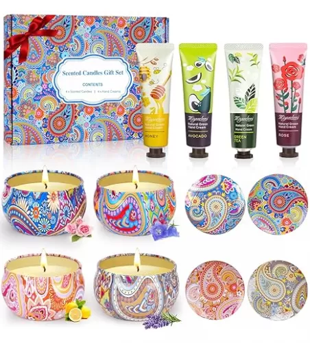 Gift Baskets for Women - Unique Candles Hand Lotion Cream Gifts Set, Teacher Appreciation Gifts, Relaxing Spa Baskets Gift Set, Holiday Birthday Gift for Mother Wife Coworkers Nurse Friends Teacher