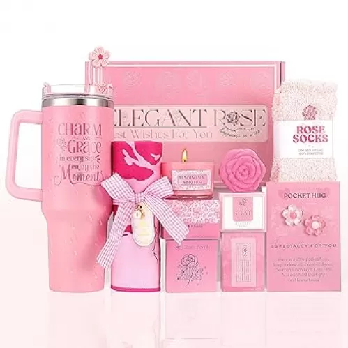 Gifts for Women Self Care Gift - Get Well Soon Gift Thank You Gift Birthday Gift Retirement Gift - Rose Relaxing Spa Gift Basket Self Care Package for Women, Girlfriend, Wife, Mom, Sister, Friend, Her