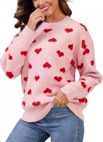 Gihuo Heart Sweater for Women Cute Kawaii Casual Crewneck Long Sleeve Knitted Pullover Sweaters