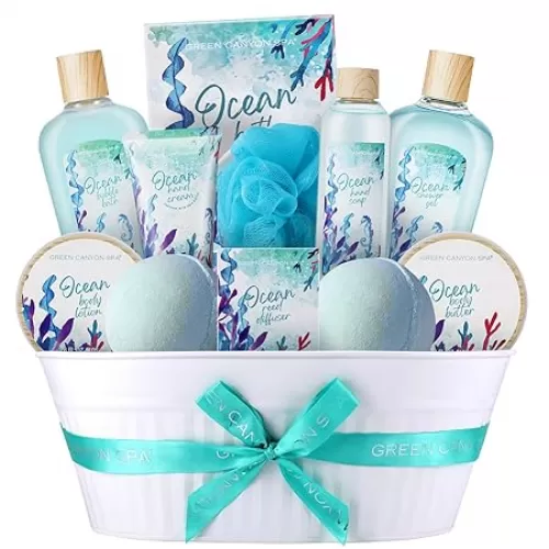 Green Canyon Spa Gift Baskets for Women, Bath and Body Gift Set for Women, 12Pcs Ocean Spa Sets Includes Bubble Bath, Body Lotion, Mothers Day Gifts for Her, Spa Baskets