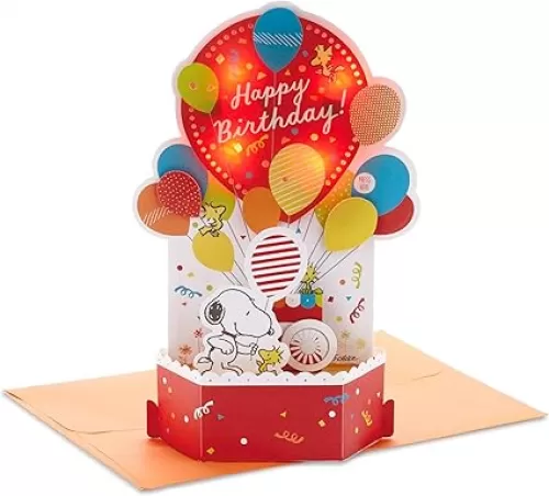 Hallmark Paper Wonder Peanuts Pop Up Birthday Card with Music (Snoopy, Birthday Balloons)