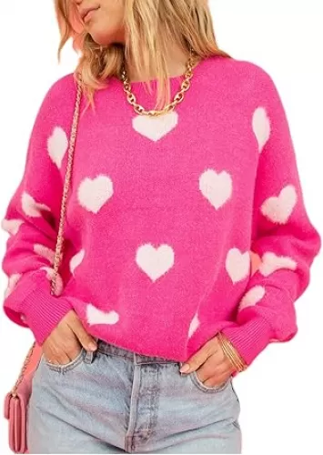 Heart Print Sweater for Women Cute Love Shaped Sweatshirt Casual Crewneck Galentine Shirt Pullover Tops