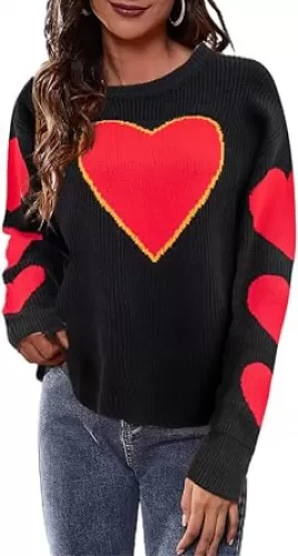 Heart Sweater for Women Winter Cute Long Sleeve Valentine