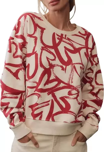 Heart Sweatshirts for Women Casual Long Sleeve Cotton Love Heart Printed Graphic Pullover Tops