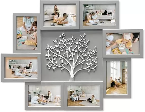 HELLO LAURA - Picture Frame Collage Large Wall Hanging Photo Frames Elegant Tree Collage Frame Gifts for Family Friends 4x6 inch Home Wall Decor Gallery Display (Grey)