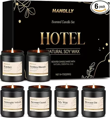 Hotel Scented Candles Set, 6 Pack Candles for Home Scented, Luxury Aromatherapy Jar Candle Gifts for Men & Women, Natural Soy Wax Long Lasting Candle Kit for Fathers Day, Birthday, Christmas