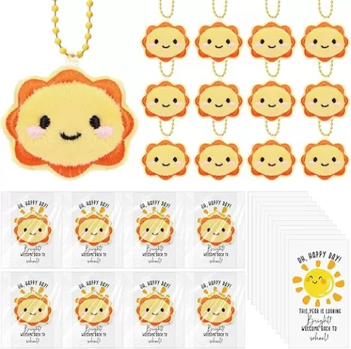 Hotop 30 Sets Back to School Gifts for Students Kids, Mini Sun Plush Keychains Positive Gifts Bulk Emotional Cards Inspirational Anxiety for Welcome Back to School Kids Classroom Party Favor