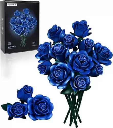 iATOM Blue Rose Bouquet Building Set, Compatible with Lego Flowers for Adults - Gift for Halloween, Gothic Retro Artificial Flowers Botanical Collection Home Decor - IA11007