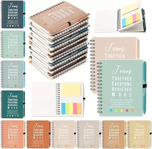 Jetec 25 Sets Back to School Gifts Bulk Teacher Appreciation Notebook Inspirational Spiral Notebooks with Ballpoint Pens for Student Employee Staff(Healing Color, Team)