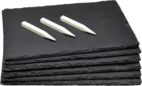 Juvale Mini Charcuterie Boards - 11.8 x 7.9 in Black Slate Set of 6 - Includes 3 Chalk Pieces for Labeling - Reusable Heat-Resistant, Non-Porous Serving Trays & Sushi Plates