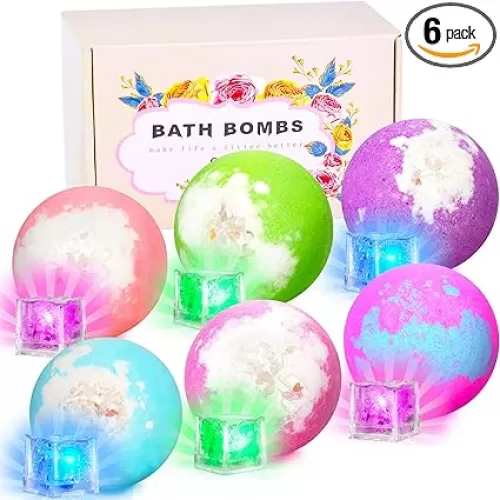 Light Up Bath Bombs with Surprise Inside, 4.23 oz XL Natural Gift Set 6 with Essential Oils, Magnesium Large Bath Bombs for Women Relaxing Spa Skin Moisturize Gifts for Women
