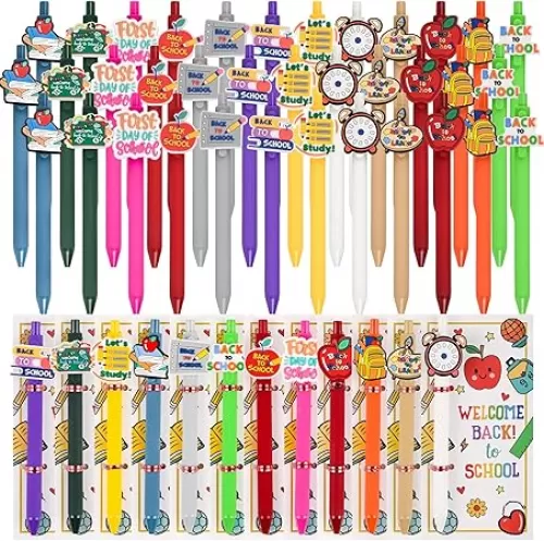 LiYiQ 96 Pcs Back to School Gifts First Day of School Ballpoint Pens with Bookmark Cute Stationery Set Funny Pens Bulk Book Accessories for Students Classroom Rewards