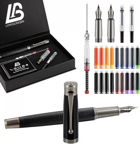 Luxury Fountain Pen Set Includes 2 Nibs, 18 Ink Cartridges, Ink Refill Converter & Syringe Filler, Professional Writing Office, Calligraphy Fountain Pen, Men & Women Nice Pen Gift Set