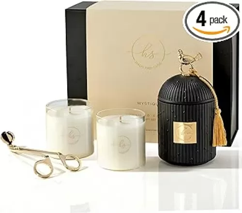 Luxury Scented Candles Gift Set for Women - Candle Holder + 2 x 8.5oz Premium Scented Candles for Home + Wick Trimmer - 110+ Hours Burn Time - Paraffin-Free - 4 pcs