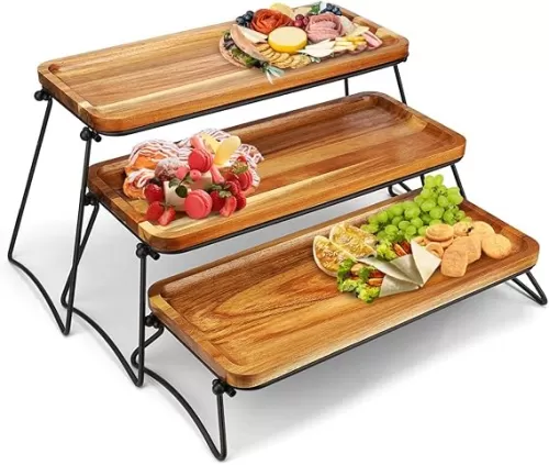 Manspdier 3 Tier Cupcake Stand & Towers Serving Tray for Party, Acacia Wooden Dessert Table Display Set, Decorative Tiered Decor Small Chees Charcuterie Boards Rustic Wood Platters Trays, (A010)