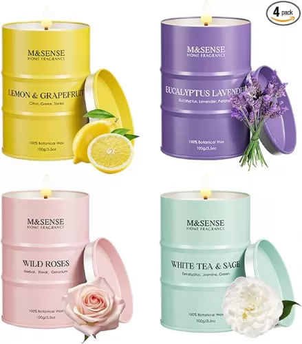 Mini Candle Set | Scented Candles Gift Set | 4 Pack Candles for Home Scented Candle, Citrus Lemon Lavender Rose Sage Candle, Gift Set for Women and Men, Soy Wax 14 oz 86 Hour