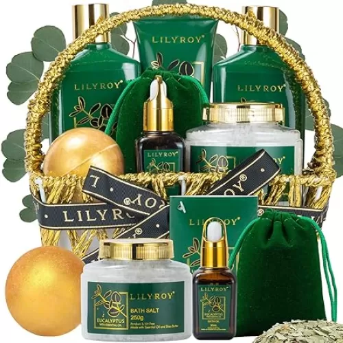 Mothers Day Spa Gift Basket for Women 9 Pieces Premium Eucalyptus Bath & Body Care Kit for Women & Men, Holiday Gift for Christmas, Valentine