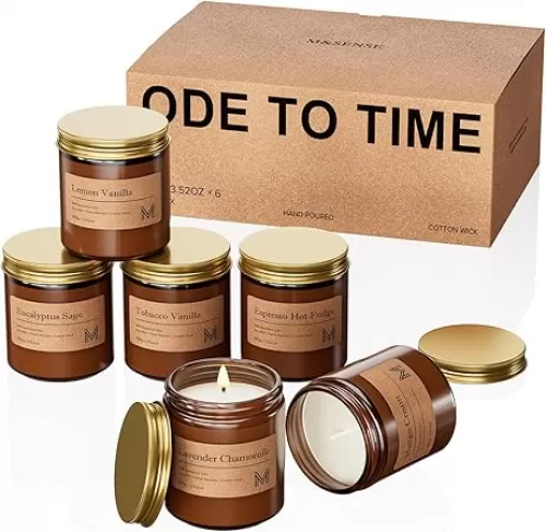 M&SENSE 6 Pack Candles Gift for Home Scented Aromatherapy Candle Set for Women Soy Wax Long Lasting Amber Jar Candles Gift for Birthday Housewarming Mother