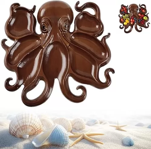 Octopus Charcuterie Platter, Ocean Themed Cheese Bread Board, Octopus Design Wood Serving Tray Platter, Unique Kraken Design Wood Serving Tray for Cheese Meats and Fruits, Gift for Seafood Lovers(B)
