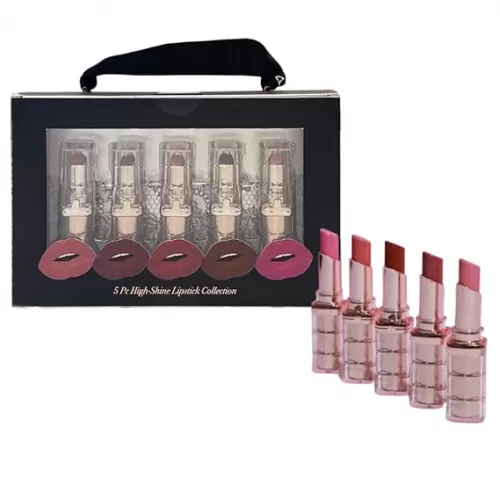 Paris Hilton High-Shine Lipstick Collection - Lip Makeup with Pink & Red - Glossy All Day Wear Creamy Lipstick - Lightweight, Long Lasting, Waterproof, Smudge Proof Lip Color for Women - 5 pcs Gift Set