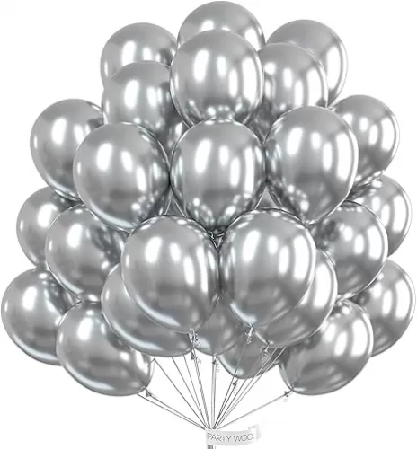 PartyWoo Metallic Silver Balloons 50 pcs 12 Inch Chrome Silver Latex Balloons for Graduation New Year Wedding Baby Shower Bachelorette Anniversary Birthday Party Decorations Silver-G102