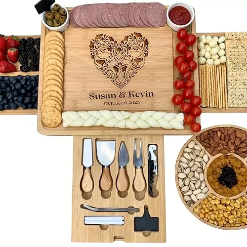 Personalized Charcuterie Boards Gift Set, Custom Engraved Cheese Board, Christmas Gifts for Mom Wedding Gifts for Couples, Bridal Shower, Housewarming New Home Gifts for Family or Women (Design16)