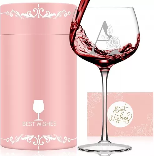 Personalized Gifts for Women, Monogrammed A-Z Wine Glass Customized Gift, Unique Christmas Birthday Gifts for Women Her Mom Friend Sister Wife Daughter Nurse (A)