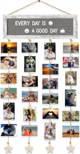 Picture Frames Collage Wall Decor Collage Picture Frames, Rustic Felt Letter Board with 340 Letters and 30 Clips, Unique DIY Multi Photo Frame for Dorm Room Decor Family Birthday Gifts