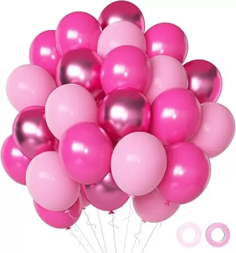 Pink Balloons Metallic Pink Balloon, 50Pcs 12Inch Hot Pink Chrome Pink Latex Balloons Baby Pink Balloon and Dark Magenta Pink Balloons for Birthday Baby Shower Princess Party Decorations