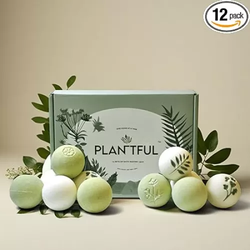 Plantful™ Organic Handmade Bath Bombs for Women, 12 Gift Sets, Large, Shea Butter Moisturizing, Essential Oils, Bubble Bath for Kids, Perfect Gifts for Women Men, Safe Bath Bombs for Kids