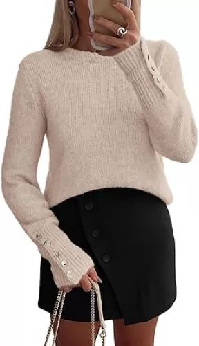 PRETTYGARDEN Womens Sweaters Fall Fashion 2025 Casual Crewneck Pullover Button Long Sleeve Cute Knit Tops Winter Clothes