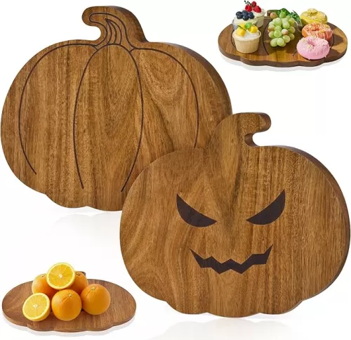 Pumpkin Shaped Wood Cutting Board for Kitchen Decoration, Halloween Decoration Kitchen Meal Prep Serving Tray Versatile Cheese & Charcuterie Board for Meat Vegetable Gift