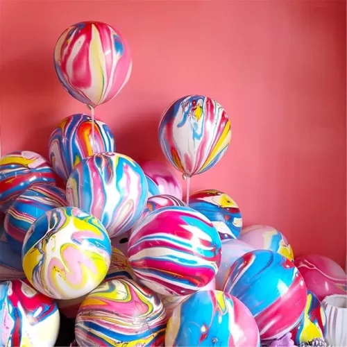 Rainbow Tie Dye Balloons 100PCS 12 Inch Agate Marble Latex Swirl Balloons For Tie Dye Birthday Party Supplies, Candyland, Bachelorette, Fun Hippie Party Decorations(Color Clouds)
