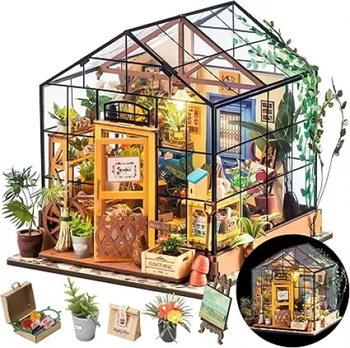 Rolife DIY Miniature House Kit Greenhouse, Tiny House Kit for Adults to Build, Mini House Making Kit with Furniture, Halloween/Christmas Decorations/Gifts for Family and Friends (Cathy