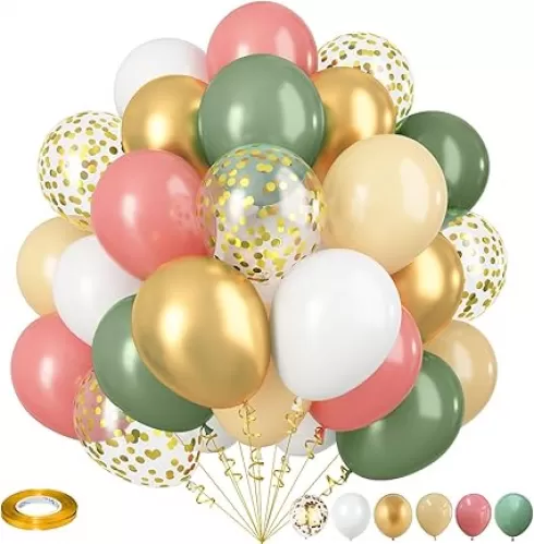 Sage Green and Dusty Pink Balloons, Retro Pink and Green White Gold Confetti Baby in Bloom Balloons for Girls Women Fairy Floral Wildflower Birthday Woodland Baby Shower Garden Tea Party Decorations