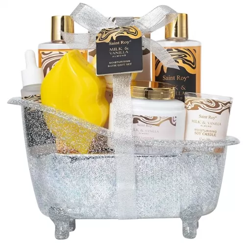 Saint Roy for Men & Dad Bath and Body Almond Milk Vanilla Spa Gifts for Women, Bath Gift Set Shower Gel, Scent Lotion, Bath Bomb Spa Gift Basket, Bath Care Set Birthday Holiday Home Spa Gifts