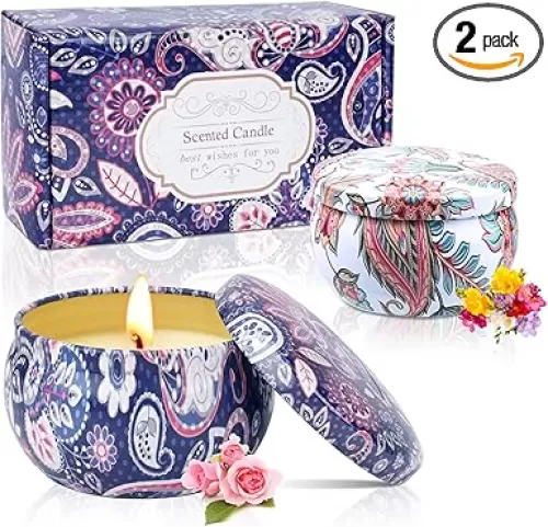 Scented Candle Gift Set for Women, 2 Pack 2.5 oz Aromatherapy Candles for Home Scented, Christmas Gifts for Women, Ideal Stocking Stuffers Holiday Gifts for Mother Coworker Teacher Friends Birthday