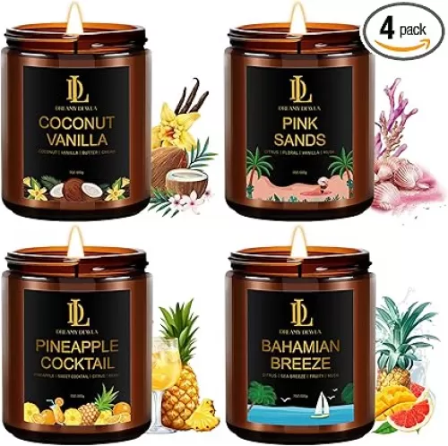 Scented Candles for Home, 4 Pack 28oz Soy Candle for Home Scented, Aromatherapy Candle Gift Set for Women Men, Summer Scents of Pink Sands/Coconut Vanilla/Pineapple Cocktail/Bahama Breeze