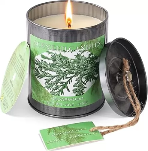 Scented Candles for Home, 8oz Soy Candle, 50H Burn, Cedarwood Aromatherapy, White Candle in Gift Box, Perfect for Birthday, Mother