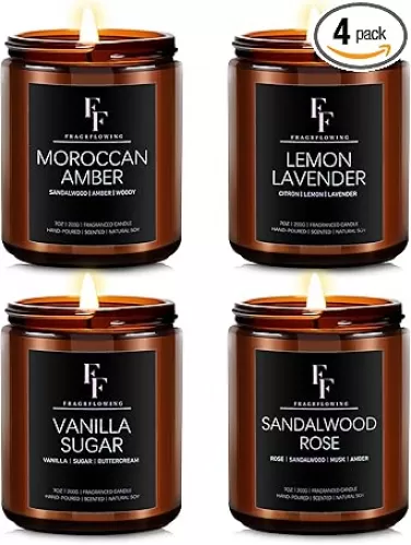 Scented Candles for Home Scented Aromatherapy Candles, 4 Pack 28 Oz Soy Wax Candle Gift Set for Women Men (Lemon Lavender/Vanilla Sugar/Sandalwood Rose/Moroccan Amber)