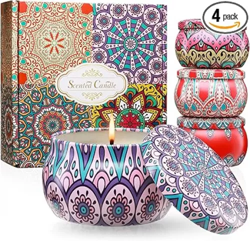 Scented Candles Gift Set, 4 Pack 4.4 Oz Candles for Home Scented, 100-120 Hours Burn Aromatherapy Candle, Soy Candles, Stress Relief Gifts for Women, Mothers Day Gifts, Ideal Gifts for Birthday, Spa, Yoga