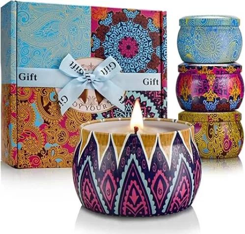 Scented Candles Gift Set, 4 Pack Aromatherapy Candles, Stress Relief Gifts for Women, Up to 120H Burning, Candles for Home Scented, Ideal for Birthday, Diwali, Christmas Gifts