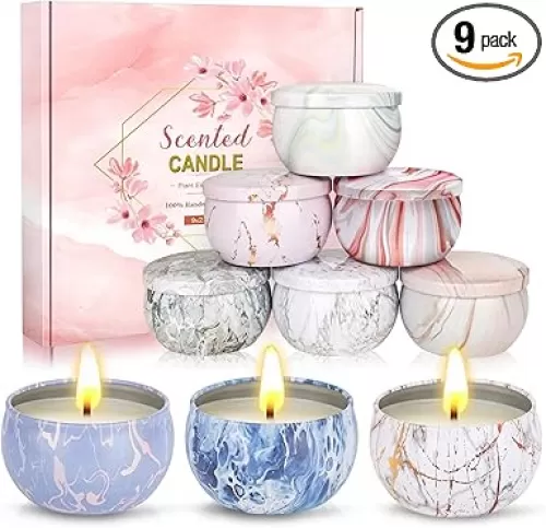 Scented Candles Gifts for Women, 9 Pack 2.5 oz Marble Aromatherapy Candle Set Natural Soy Wax Stress Relief Gift for Mother's Day, Christmas, Birthday, Valentine's Day