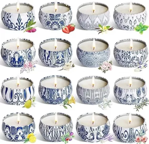 Scented Candles Gifts Set 16 Pack Soy Wax Travel Tin Jar Candles for Home 2.5 OZ for Mom for Christmas, Birthday, Thanksgiving, Mother